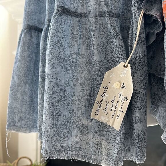 NWT Cousin Earl Lagenlook Florentine Blue Orange Bell SleevesTop Oversized Boho - Picture 6 of 16